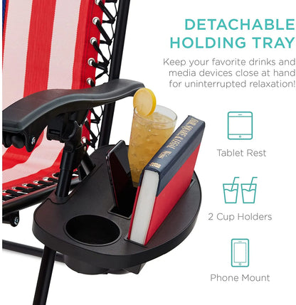 Set of 2 Adjustable Steel Mesh Zero Gravity Lounge Chair Recliners w/Pillows and Cup Holder Trays