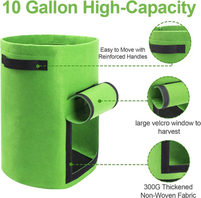 Homyhoo Potato Grow Bags with Flap 10 Gallon, 4 Pack Planter Pot with Handles and Harvest Window for Potato Tomato and Vegetables, Black and Gray