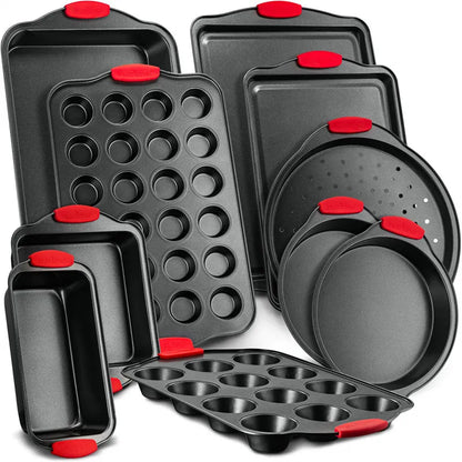 Red Silicone Handles Oven Safe 21 Piece Set Black