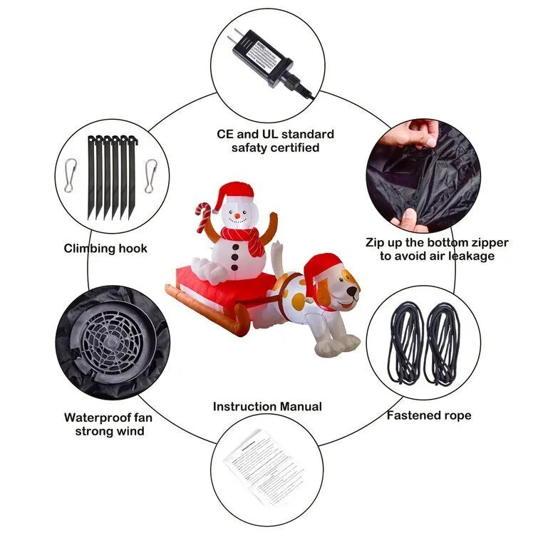 Season's Sled Snowman Cute Dog Inflatable