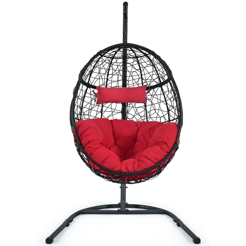 Outdoor Hanging Egg Chair Swing Hammock Chair Set with Stand & Cushion