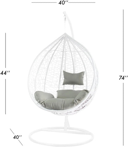 J.M.Deco Porch Swing Chair with Stand, Cushion & Pillow, Goldden Egg Rattan Wicker Swing Hanging Chair, Hammock Chair for Indoor, Outdoor, Garden, Backyard & Patio