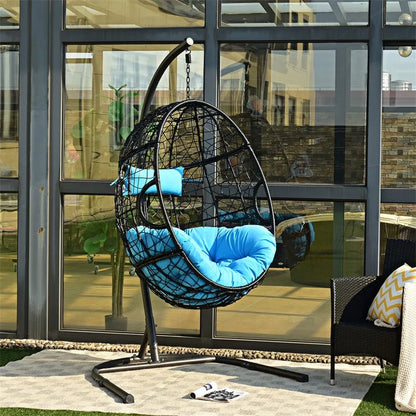 Outdoor Hanging Egg Chair Swing Hammock Chair Set with Stand & Cushion