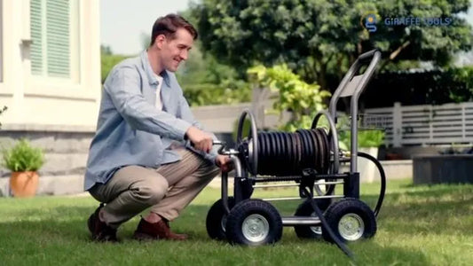 Hose Reel Cart, Hose Reel Cart with Wheels Heavy Duty, Industrial Hose Reels for Outside, 250-Feet of 5/8" Hose Capacity, Hose Guide Installed