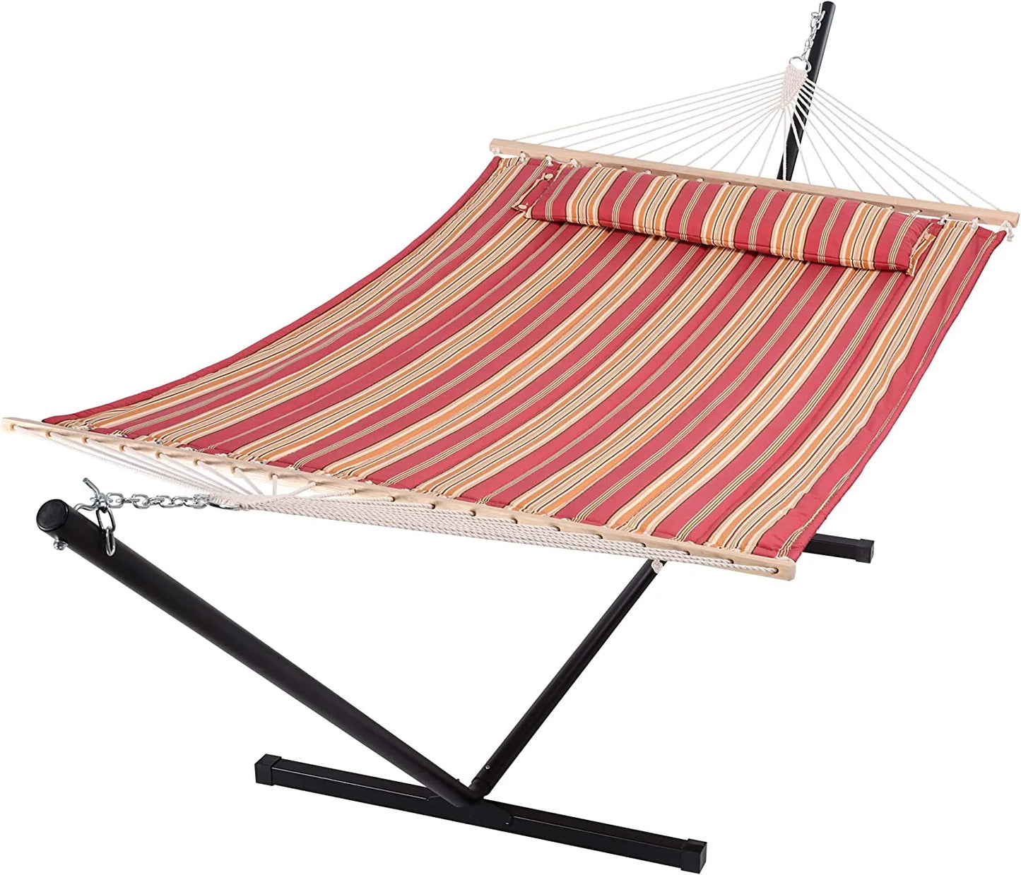 55 Inch Extra Large Double Hammock with Stand, 475lbs Capacity, Outdoor Portable Hammock with Hardwood Spreader Bar, Extra Large Pillow