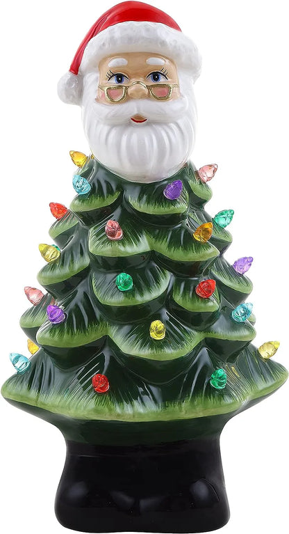 Mr. Christmas Nostalgic Ceramic Christmas Tree with LED, 14 Inches, Santa & Reindeer