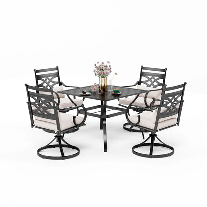 5-Piece Outdoor Dining Set 4 Swivel Steel Chairs and Square Table