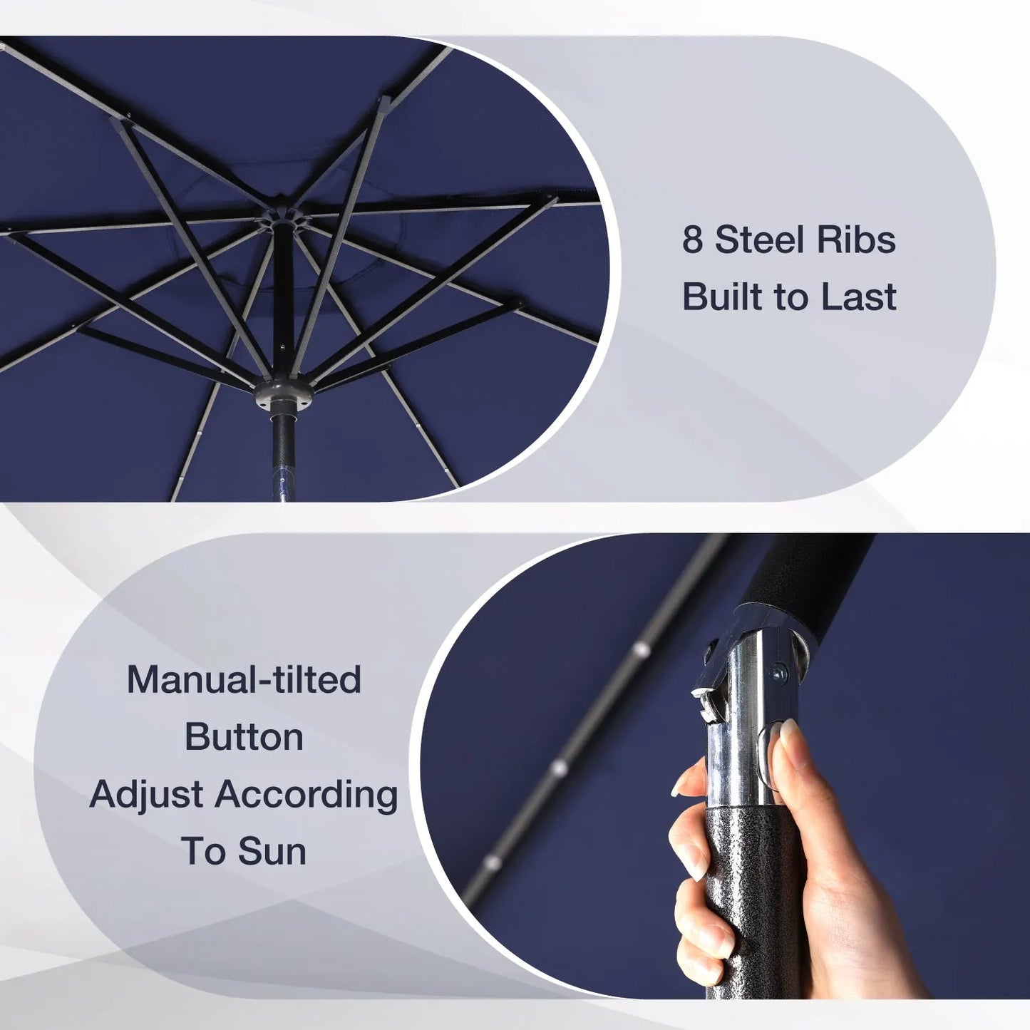 9/10ft Crank Open Patio Umbrella With 24 LED Lights & Ruffles