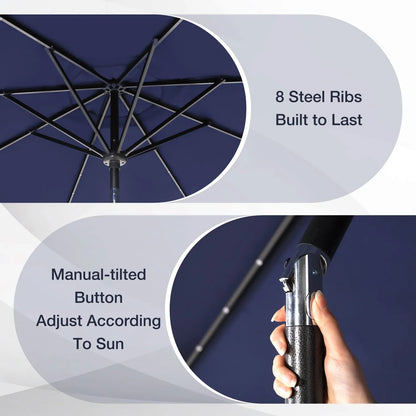 9/10ft Crank Open Patio Umbrella With 24 LED Lights & Ruffles