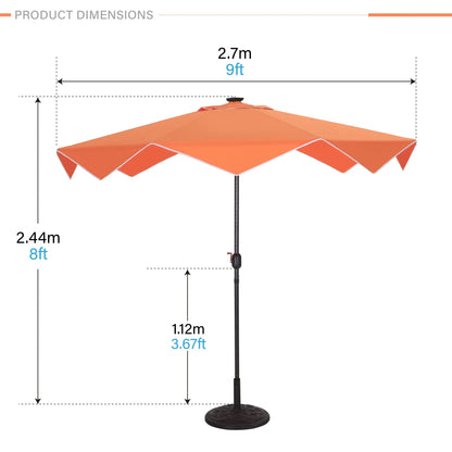 9/10ft Crank Open Patio Umbrella With 24 LED Lights & Ruffles