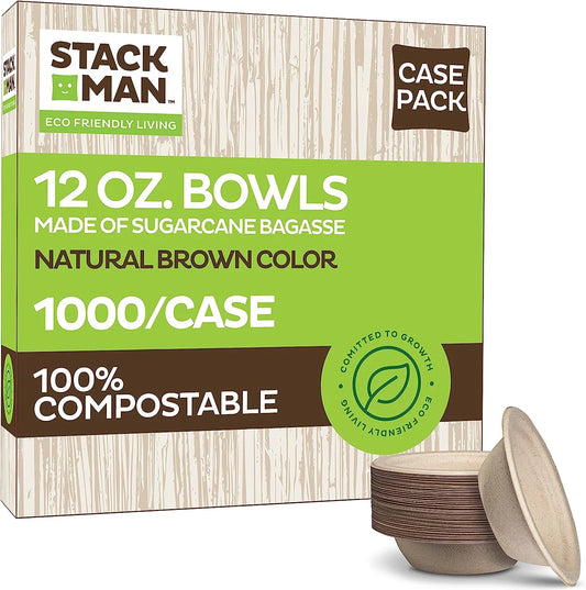 100% Compostable Paper Plates 9 Inch [500 Count] Heavy-Duty Dinner Plates - Natural Brown Color Unbleached Bagasse - Eco-Friendly Disposable Biodegradable Sugarcane Plates - [Bulk Case 4/125 Pack]