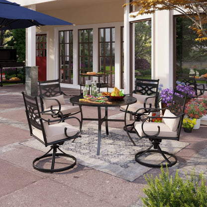 5-Piece Outdoor Dining Set 4 Swivel Steel Chairs and Square Table