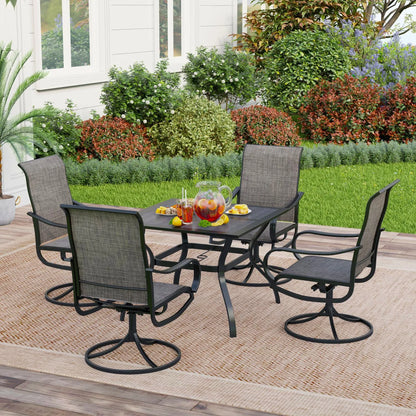 5-Piece Patio Dining Set 4 Textilene Swivel Chairs & Metal Steel Table