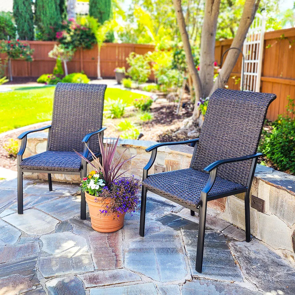 Rattan Metal Patio Dining Chairs, Set of 2