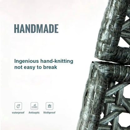 Hanging Egg Chair with Stand, 2 Person Heavy Duty Hanging Wicker Rattan Swing Chair Basket Hammock Nest Chair Seat for Indoor Outdoor Patio Lounger Swinging Loveseat (Beige)