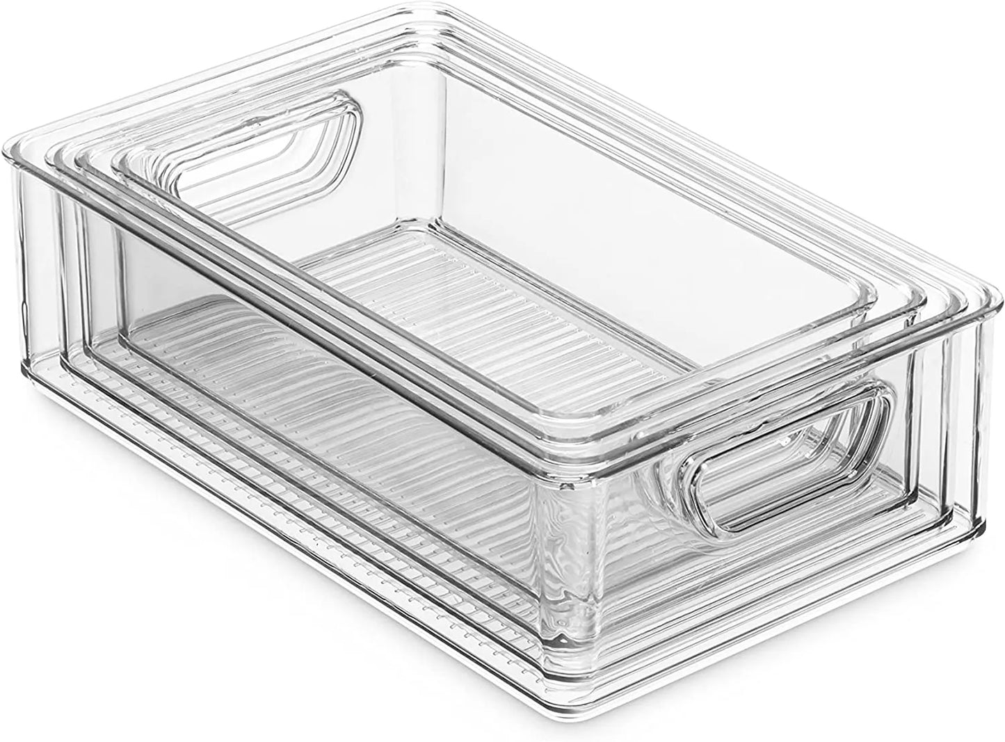 Set Of 16 Refrigerator Organizer Bins - Plastic Pantry Organization and Storage Baskets - Stackable Food Fridge Organizers with Cutout Handles for Freezer, Kitchen, Countertops, Cabinets