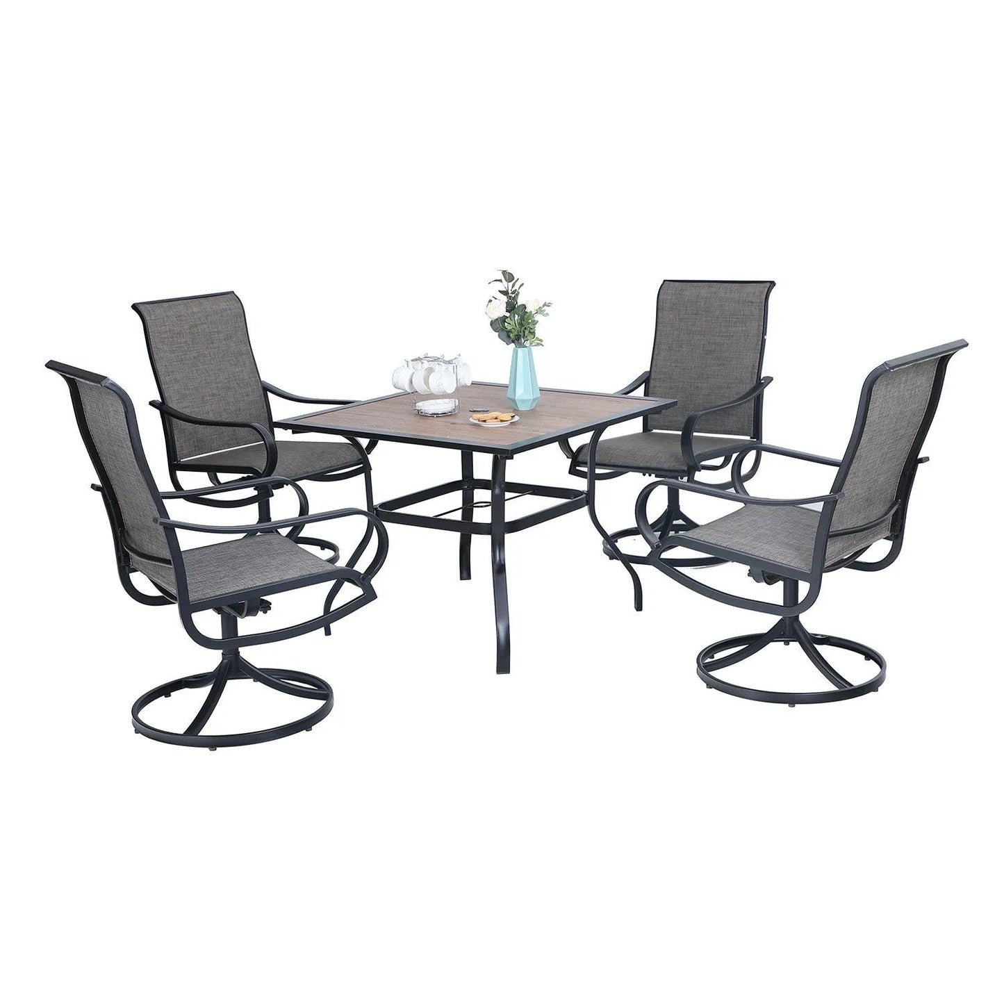 5-Piece Patio Dining Set 4 Textilene Swivel Chairs & Metal Steel Table