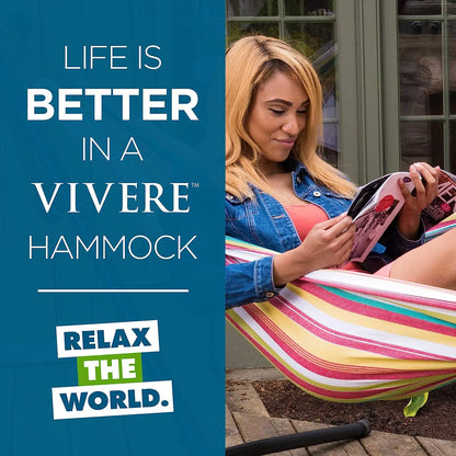 Double Cotton Hammock with Space Saving Steel Stand, Tropical (450 lb Capacity - Premium Carry Bag Included)