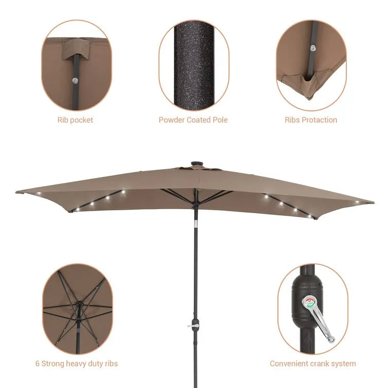 Doralice 120'' x 78'' Rectangular Lighted Market Umbrella