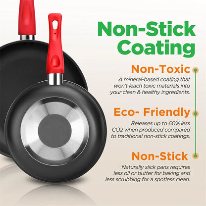 Red Silicone Handles Oven Safe 21 Piece Set Black