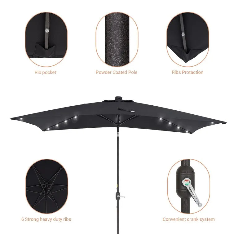 Doralice 120'' x 78'' Rectangular Lighted Market Umbrella