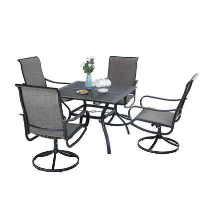 5-Piece Patio Dining Set 4 Textilene Swivel Chairs & Metal Steel Table