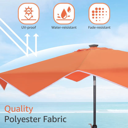 9/10ft Crank Open Patio Umbrella With 24 LED Lights & Ruffles