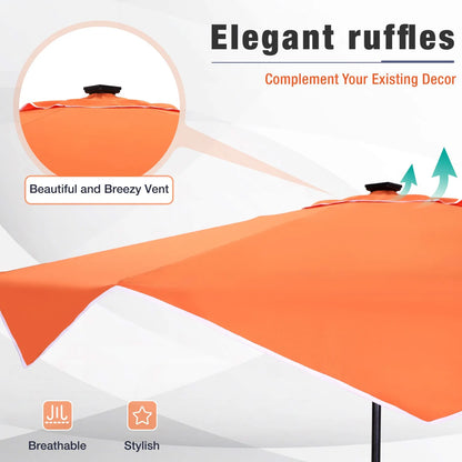 9/10ft Crank Open Patio Umbrella With 24 LED Lights & Ruffles