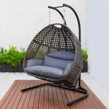 Patio Wicker Swing Chair With Stand Rain Cover Included -